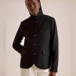 Quince Italian Wool Black Stand Collar Blazer Jacket Women’s XL Minimalist